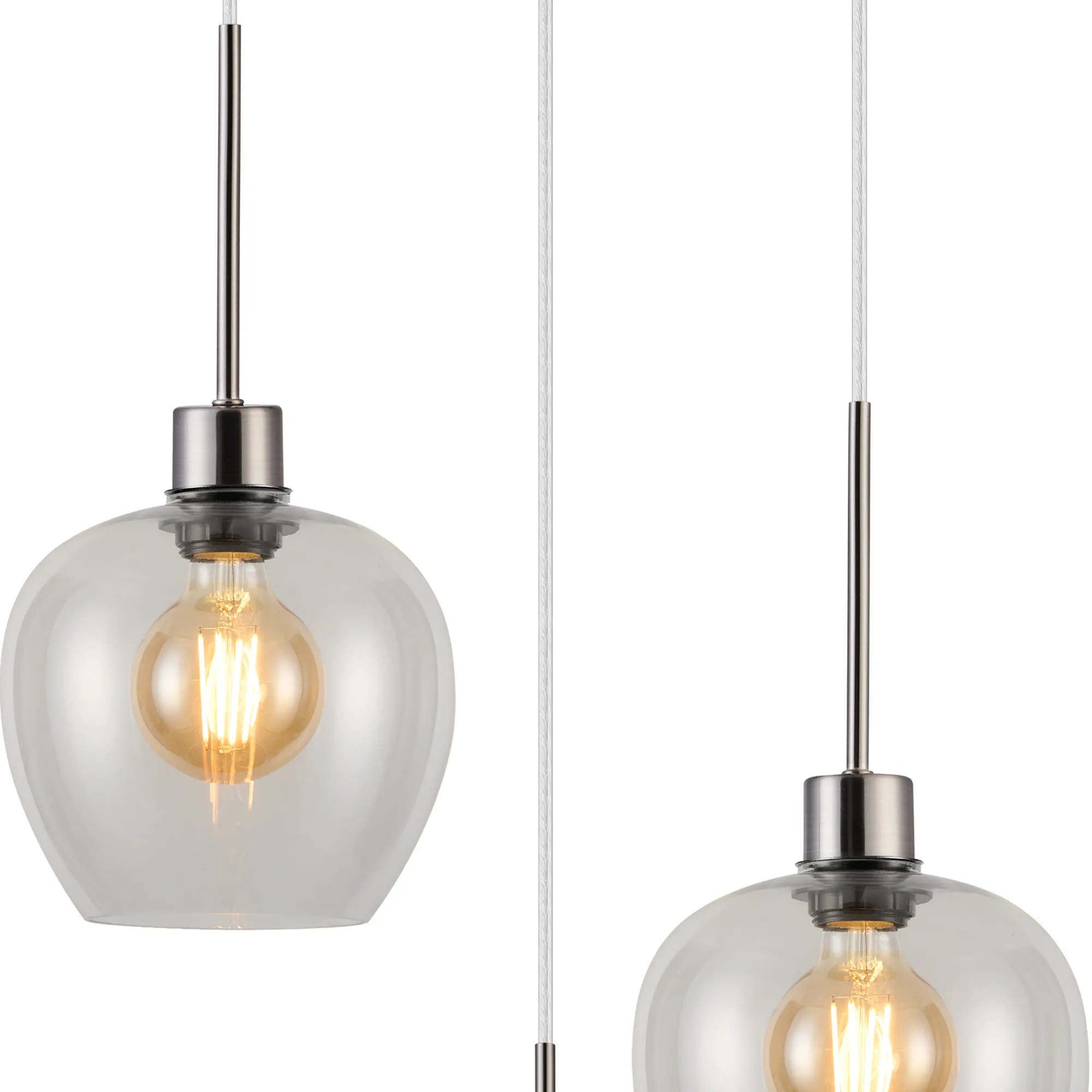Lori 40cm Round Pendant, 3 Light Adjustable E27, Satin Nickel/Clear Wine Shades DK1370  Deco Lori Satin Nickel